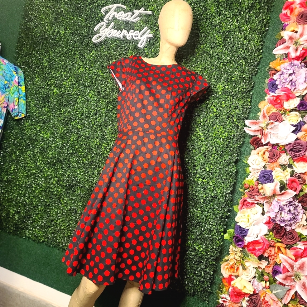 Black and red polka dot skater dress